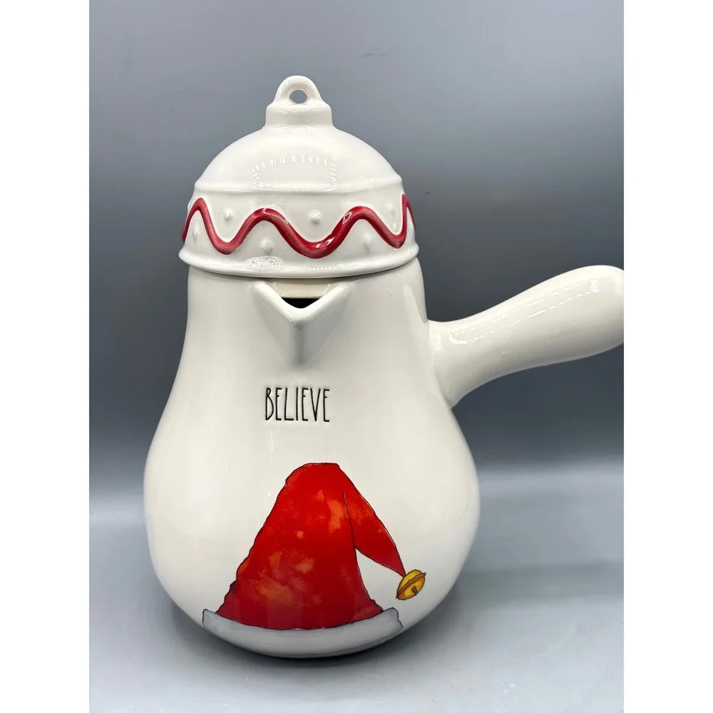 Rae Dunn‎ Believe Santa Hat Christmas Hot Cocoa Pot Pitcher Lid Decor Holiday